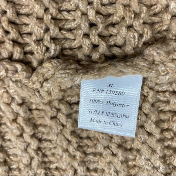 Boutique Pink Lily Tan Cable Knit Polyester Open Front Warm Cardigan Sweater XL - Picture 5 of 8